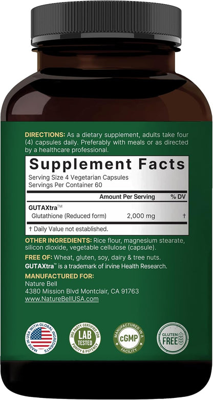 NatureBell Glutathione Supplement 2,000mg Per Serving, 240 Veggie Capsules | 98%+ Purity Verified, Bioavailable Reduced Glutathione Pills, Active Form, Master Antioxidant – Vegan Friendly & Non-GMO - PrimeBioHealth - canada supplements