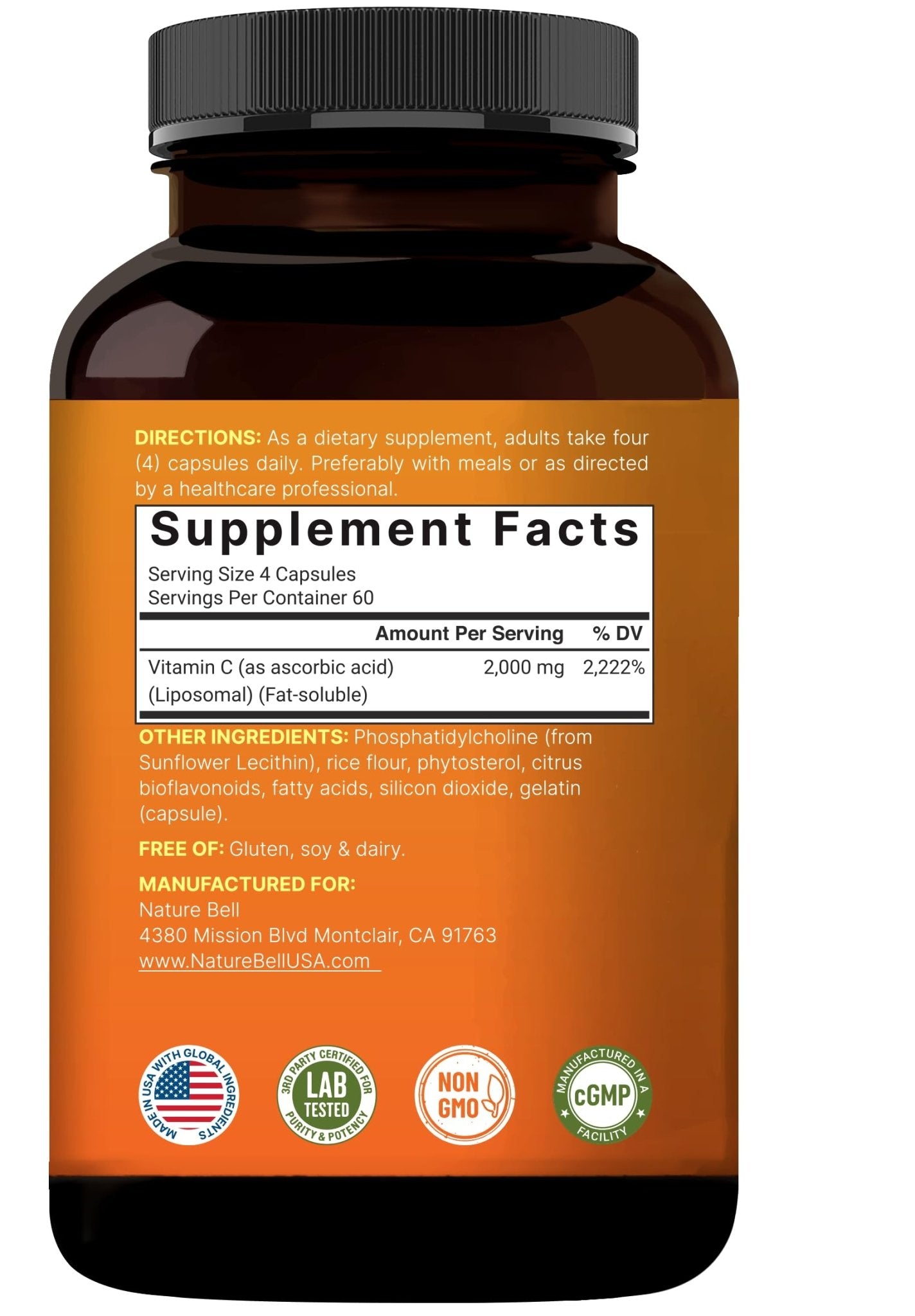 NatureBell Liposomal Vitamin C 2,000mg Per Serving, 240 Capsules | Fat-Soluble Vitamin C – Daily Vitamin Supplement for Men & Women – Non-GMO, Gluten Free - PrimeBioHealth - canada supplements