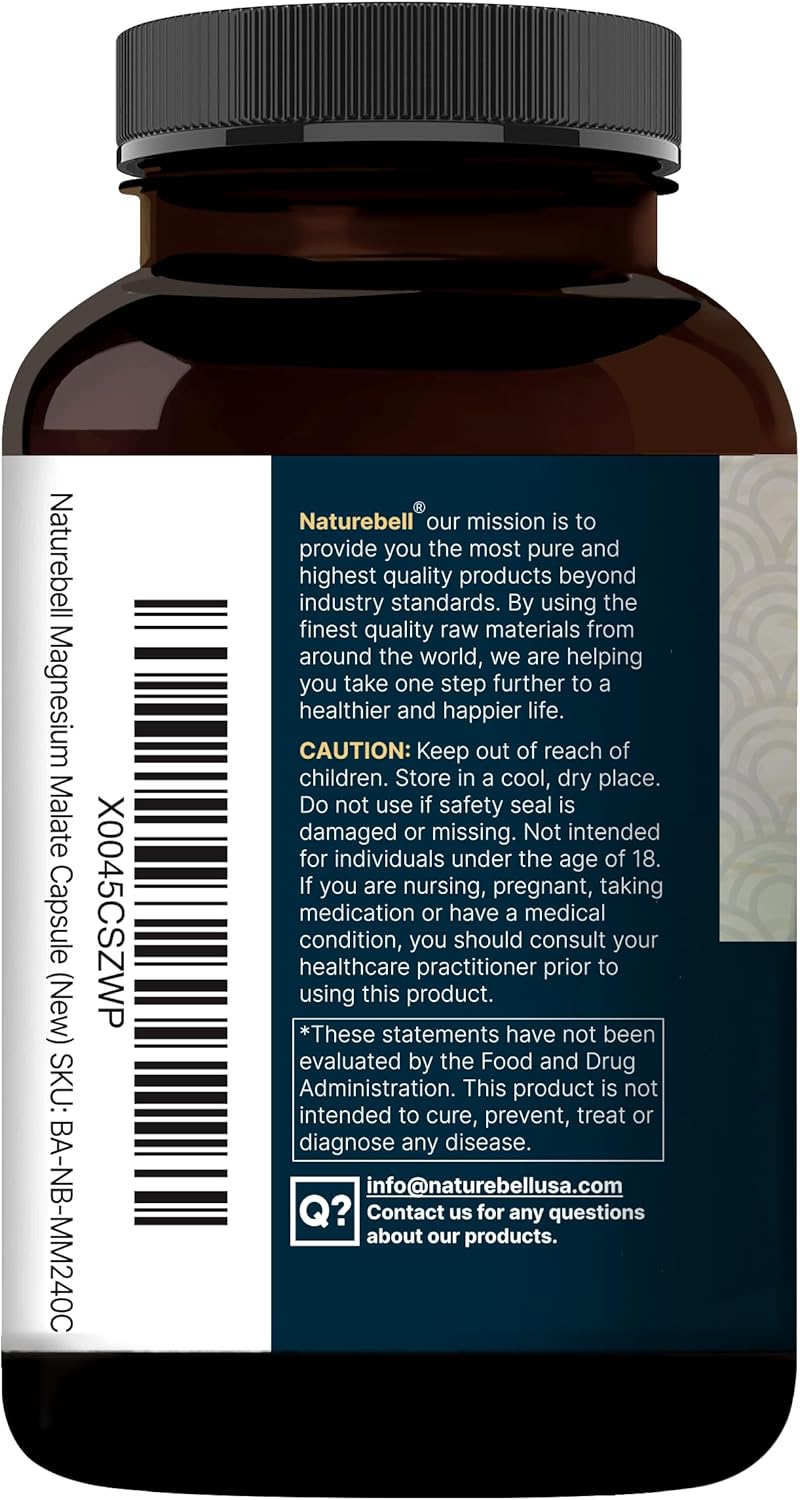 NatureBell Magnesium Malate 1,500mg, 240 Capsules | Chelated for High Absorption | Energy & Nervous System Support | Non-GMO, Gluten-Free - PrimeBioHealth - canada supplements