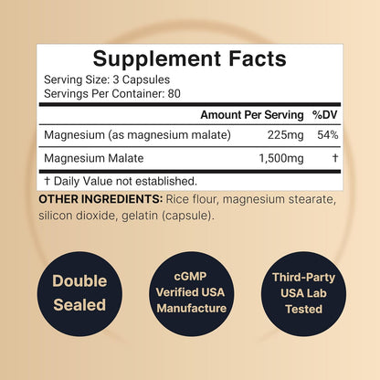 NatureBell Magnesium Malate 1,500mg, 240 Capsules | Chelated for High Absorption | Energy & Nervous System Support | Non-GMO, Gluten-Free - PrimeBioHealth - canada supplements