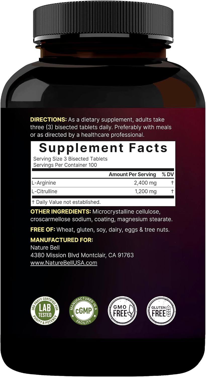 NatureBell Nitric Oxide Supplement for Men & Women – Pre-Workout Formula with L-Arginine & L-Citrulline – 3,600mg, 300 Bisected Tablets (100 Servings) – Max Strength – Non-GMO, Gluten Free* - PrimeBioHealth - canada supplements