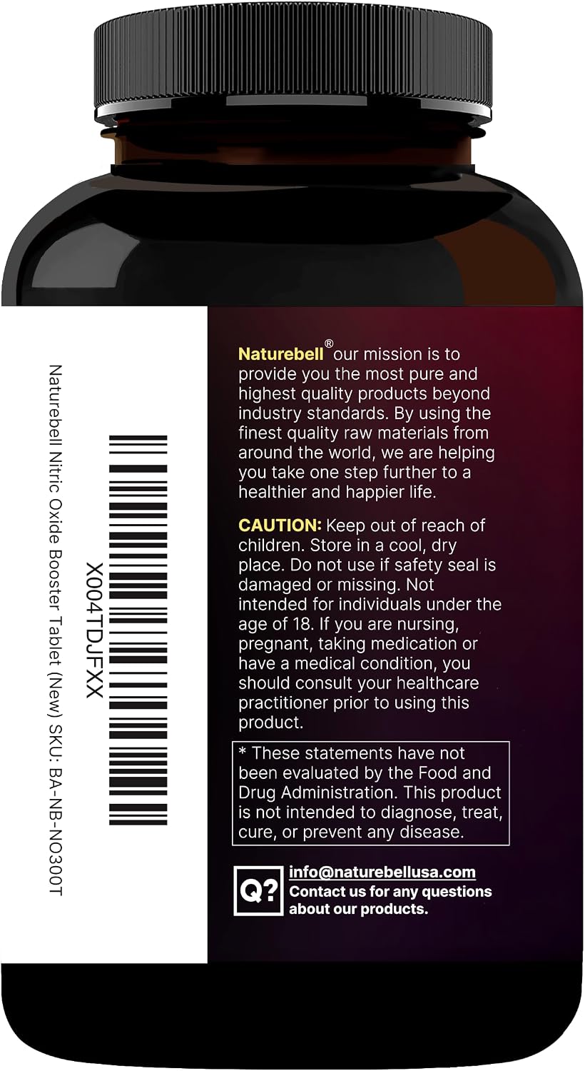 NatureBell Nitric Oxide Supplement for Men & Women – Pre-Workout Formula with L-Arginine & L-Citrulline – 3,600mg, 300 Bisected Tablets (100 Servings) – Max Strength – Non-GMO, Gluten Free* - PrimeBioHealth - canada supplements