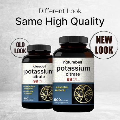 NatureBell Potassium Citrate 99mg, 500 Capsules - Chelated Mineral Supplements - Non-GMO, Gluten Free - PrimeBioHealth - canada supplements