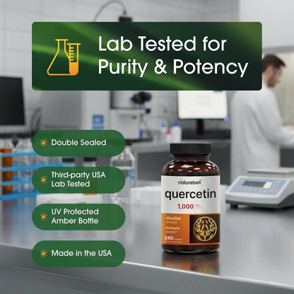 NatureBell Quercetin 1,000mg - 240 Capsules - Ultra Strength Supplement for Healthy Immune Support* - Quercetin Dihydrate from Sophora Japonica - 3rd Party Tested - Single-Ingredient Purity - PrimeBioHealth - canada supplements