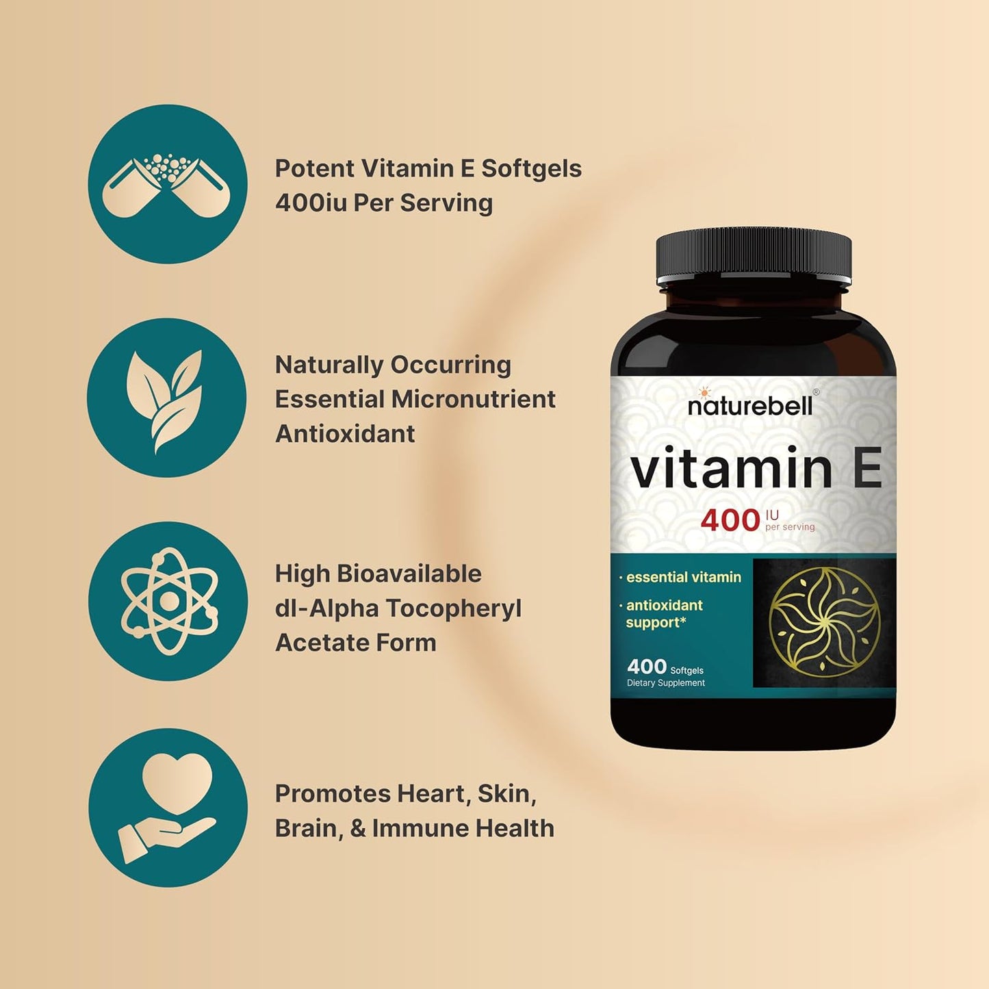 NatureBell Vitamin E Oil Softgels, 400iu Per Serving, 400 Pills | Essential Antioxidant Supplements, Easily Absorbed Form – Supports Skin, Heart, & Immune Health – Non-GMO - PrimeBioHealth - canada supplements