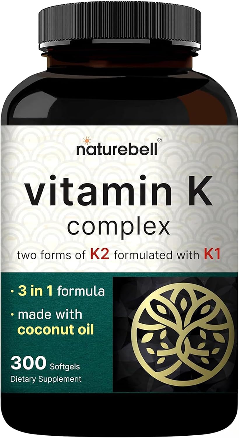 NatureBell Vitamin K Complex - 300 Softgels - Delivers 2,600mcg Vitamin K - Full Spectrum Bone & Heart Health Support Supplement - High Absorption K1 & K2 MK-4 & MK-7* - PrimeBioHealth - canada supplements