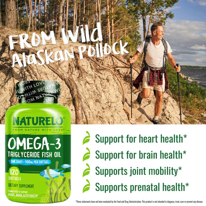 NATURELO Burpless Omega 3 Fish Oil Supplement - 1100mg Triglyceride Omega-3, EPA + DHA, Liquid Fish Oil for Heart, Eye, Brain, Joint Health - PrimeBioHealth - canada supplements