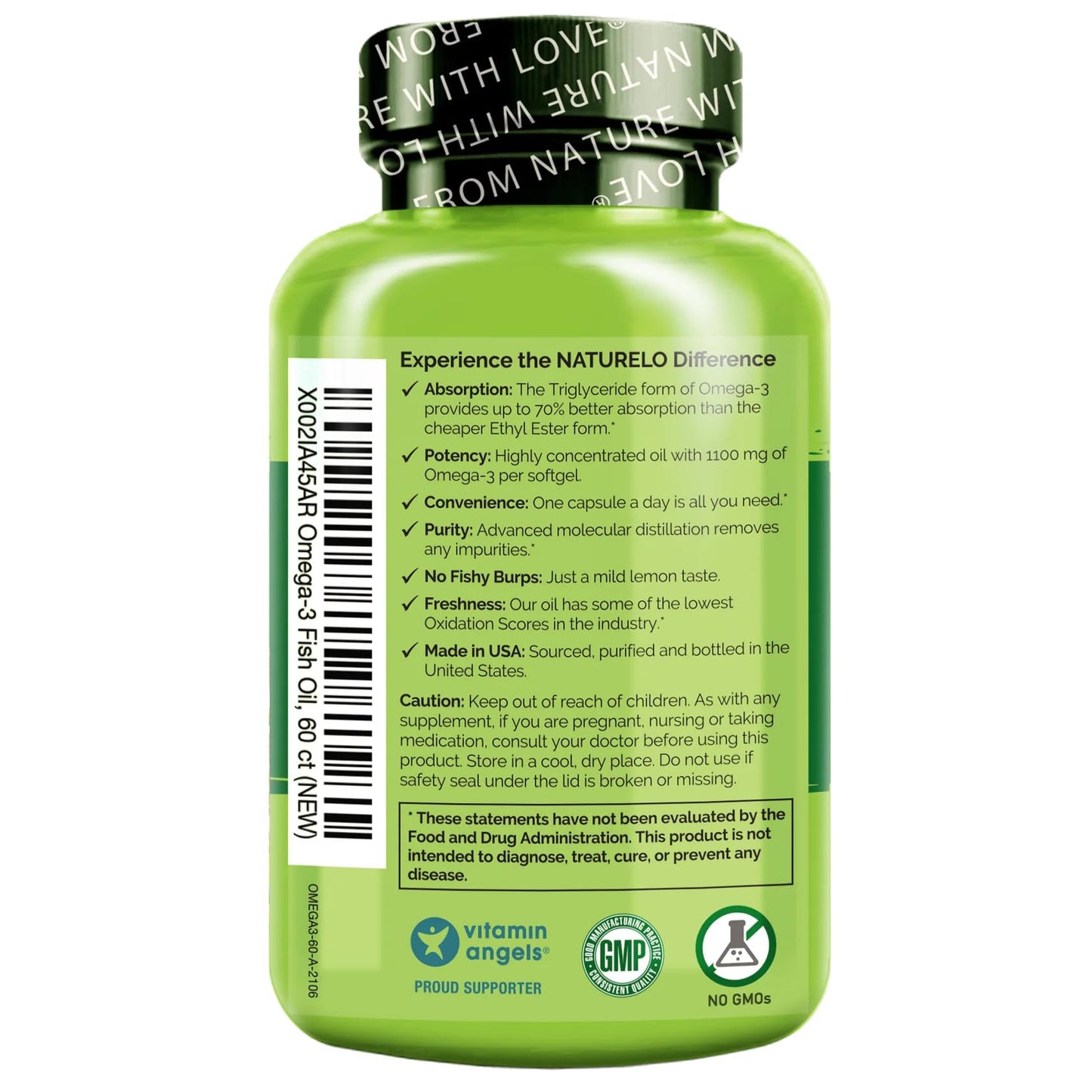 NATURELO Burpless Omega 3 Fish Oil Supplement - 1100mg Triglyceride Omega-3, EPA + DHA, Liquid Fish Oil for Heart, Eye, Brain, Joint Health - PrimeBioHealth - canada supplements