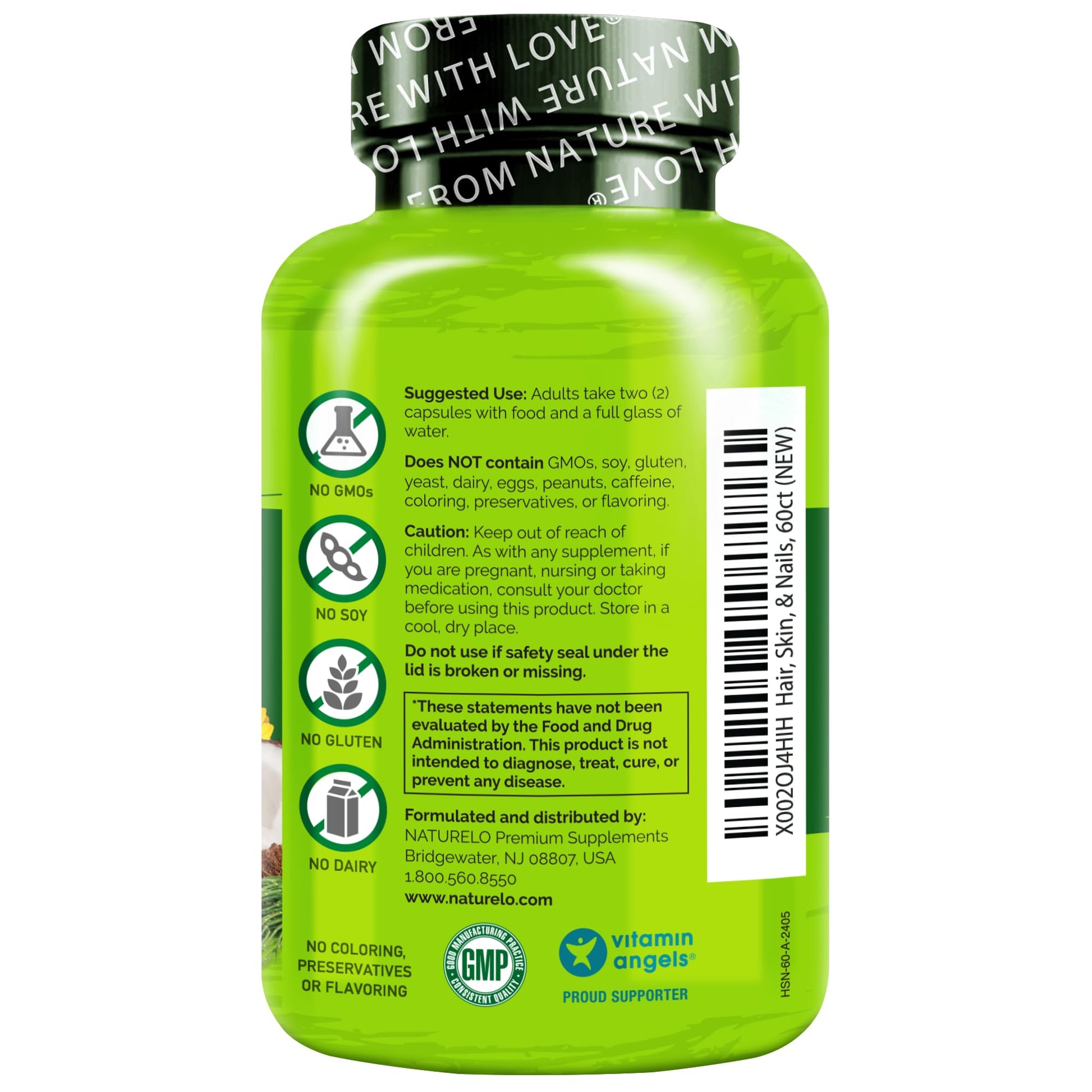 NATURELO Hair, Skin and Nails Vitamins - 5000 mcg Biotin, Collagen, Natural Vitamin E - Supplement for Healthy Skin - PrimeBioHealth - canada supplements