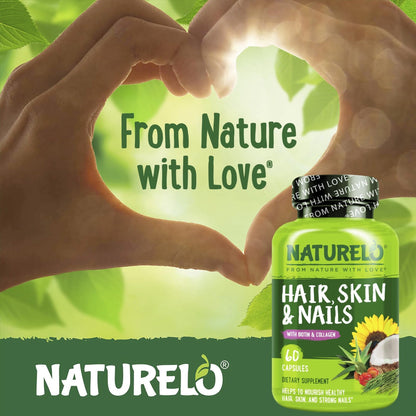 NATURELO Hair, Skin and Nails Vitamins - 5000 mcg Biotin, Collagen, Natural Vitamin E - Supplement for Healthy Skin - PrimeBioHealth - canada supplements