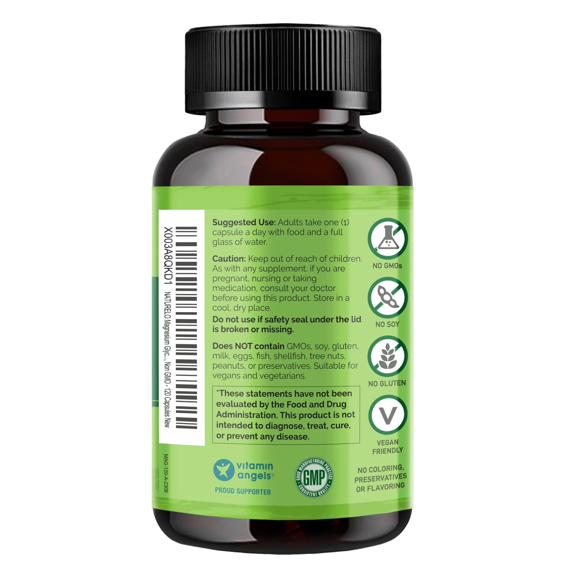 NATURELO Magnesium Glycinate Chelate Complex - 200 mg Magnesium with Organic Vegetables to Support Sleep, Calm, Muscle Cramp & Stress Relief - PrimeBioHealth - canada supplements