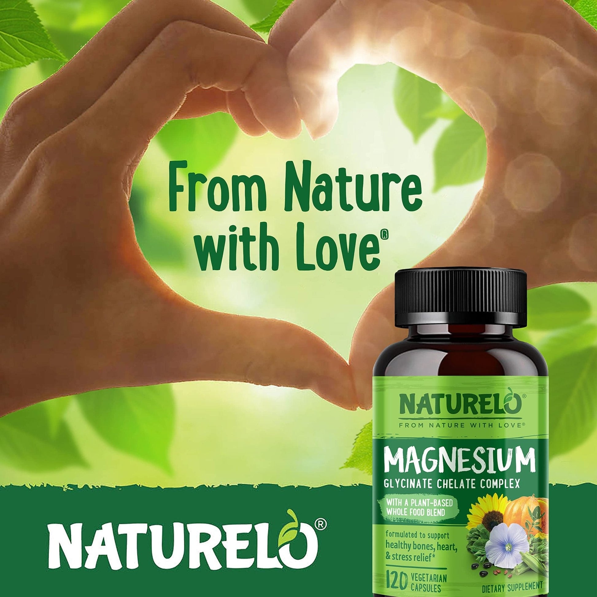 NATURELO Magnesium Glycinate Chelate Complex - 200 mg Magnesium with Organic Vegetables to Support Sleep, Calm, Muscle Cramp & Stress Relief - PrimeBioHealth - canada supplements