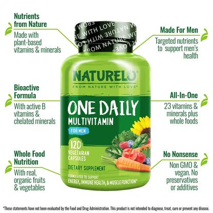 NATURELO One Daily Multivitamin for Men, 120 Vegetarian Capsules One Daily Multivitamin for Women - PrimeBioHealth - canada supplements