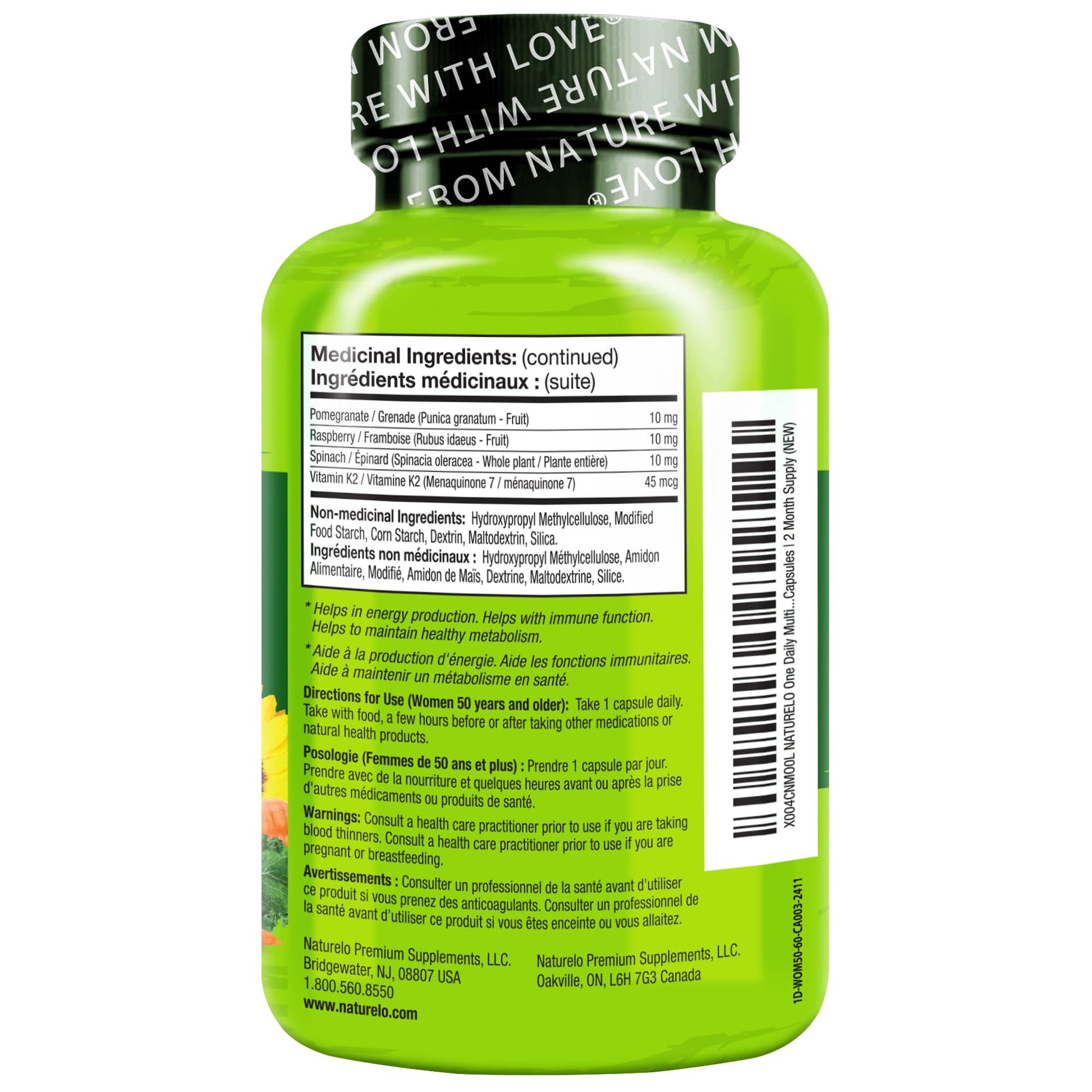 NATURELO One Daily Multivitamin for Women 50+ (Iron Free) - Menopause Support for Women Over 50 - Whole Food Supplement - PrimeBioHealth - canada supplements