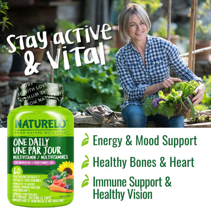 NATURELO One Daily Multivitamin for Women 50+ (Iron Free) - Menopause Support for Women Over 50 - Whole Food Supplement - PrimeBioHealth - canada supplements