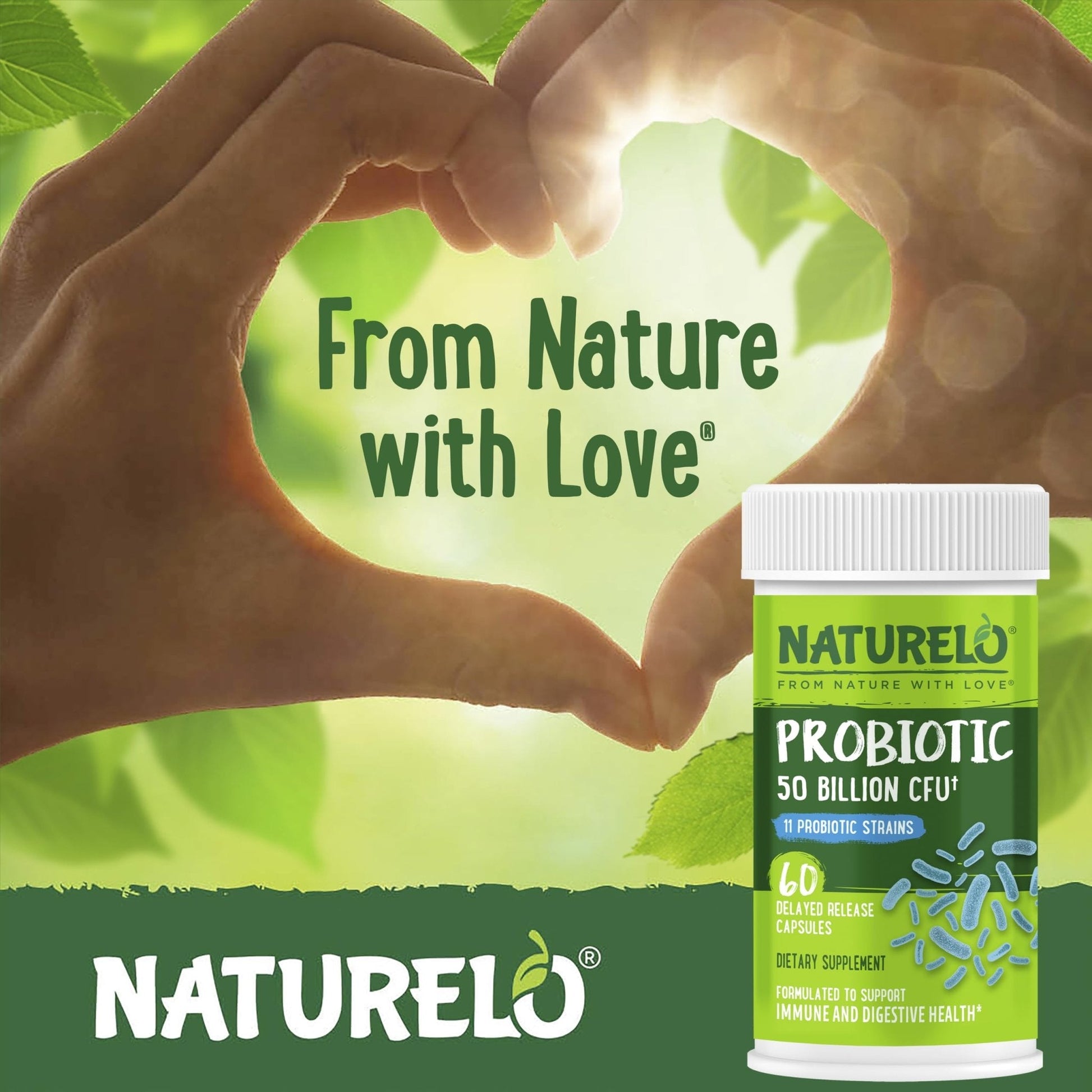 NATURELO Probiotics for Digestive Health - 50 Billion CFU, 11 Strains, Daily Use Supplement - Boosts Immune System, Delayed Release, - PrimeBioHealth - canada supplements