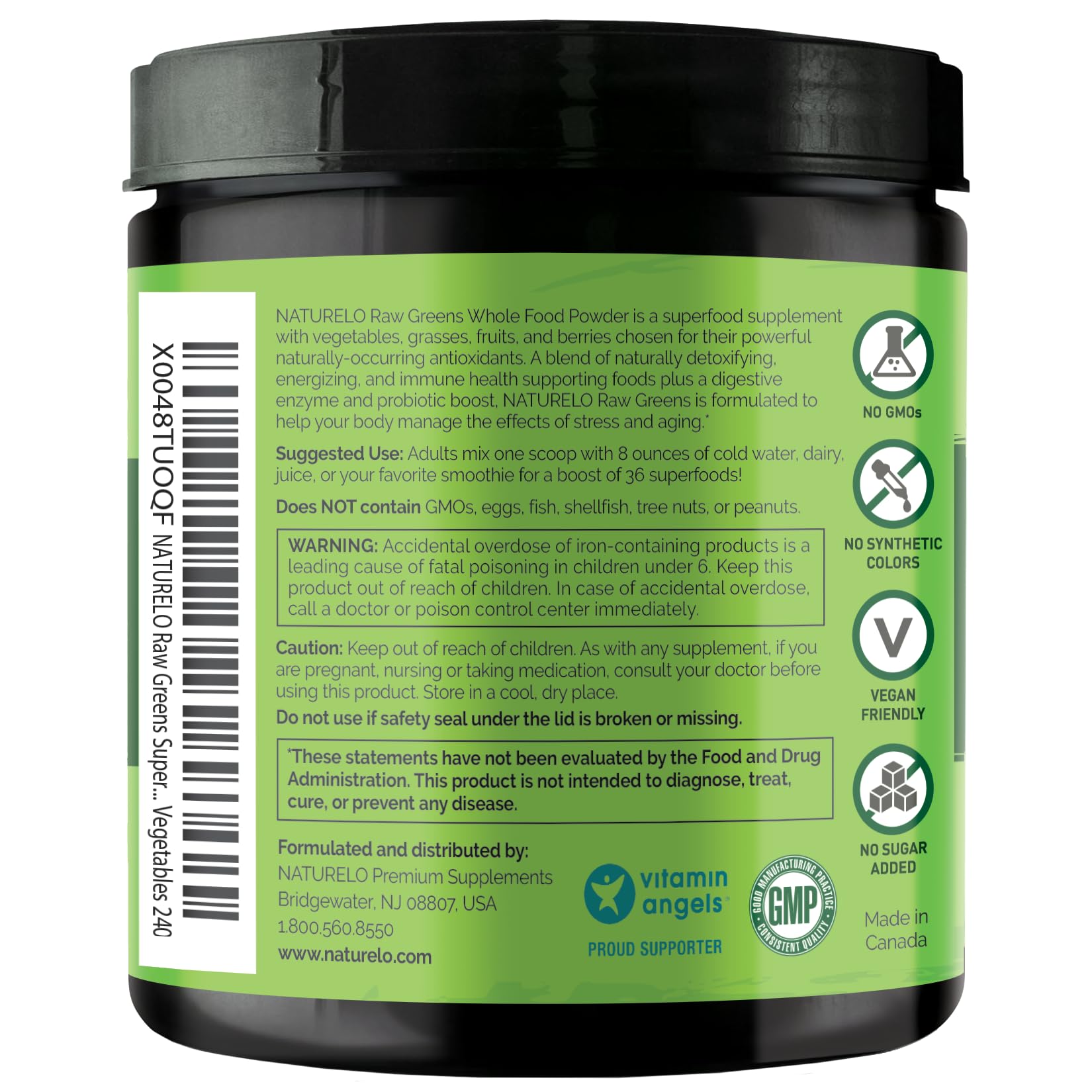 NATURELO Raw Greens Superfood Powder 240 Grams, Mixed Berry - Supports Energy, Immunity and Detox - Includes Spirulina, Wheat Grass and Organic Greens for Whole Food Nutrition - PrimeBioHealth - canada supplements