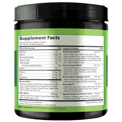 NATURELO Raw Greens Superfood Powder 480 Grams, Mixed Berry - Supports Energy, Immunity and Detox - Includes Spirulina, Wheat Grass and Organic - PrimeBioHealth - canada supplements