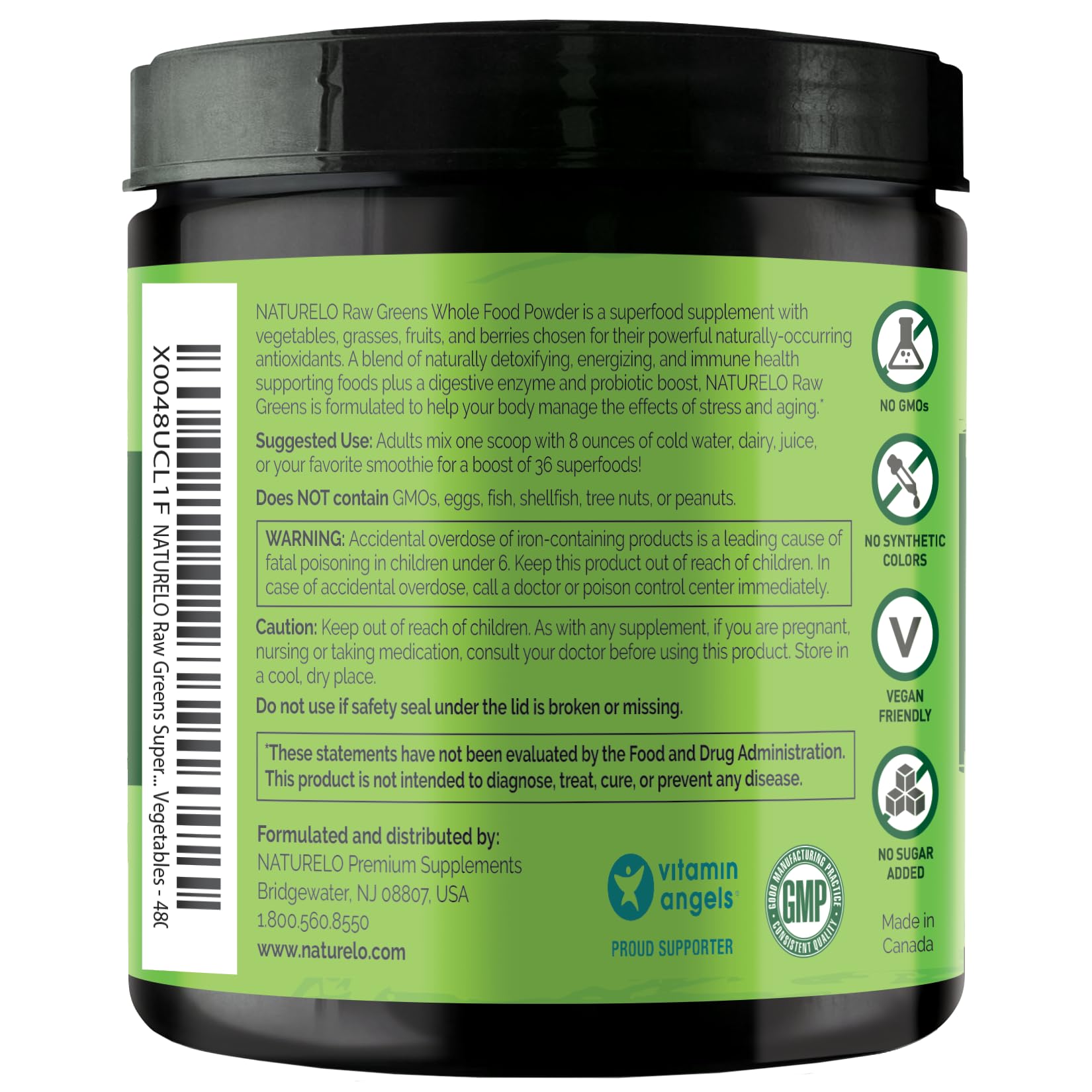 NATURELO Raw Greens Superfood Powder - Unsweetened - Boost Energy, Detox, Enhance Health - Organic Spirulina - Wheat Grass - Whole Food Nutrition from Fruits - PrimeBioHealth - canada supplements