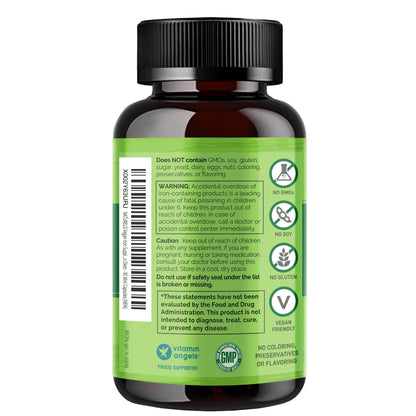NATURELO Vegan Iron Supplement with Vitamin C and Organic Whole Foods - Gentle Iron Pills for Women & Men with Iron Deficiency Including Pregnancy - PrimeBioHealth - canada supplements