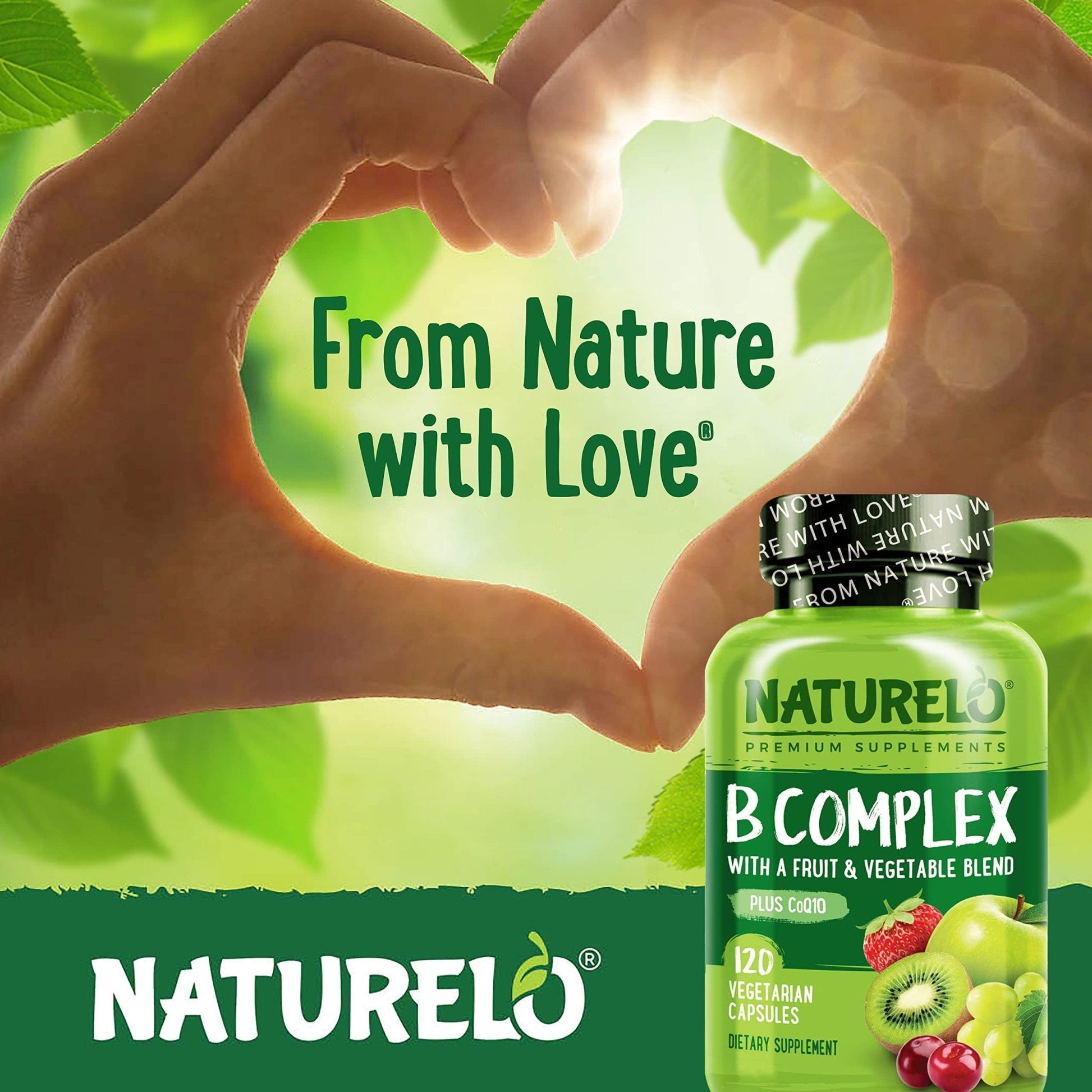 NATURELO Vitamin B Complex,120 Capsules, Vegan, CoQ10, Methyl Folate, Biotin, Fruit & Veg Blend, Supports Energy and Healthy Stress Response - PrimeBioHealth - canada supplements