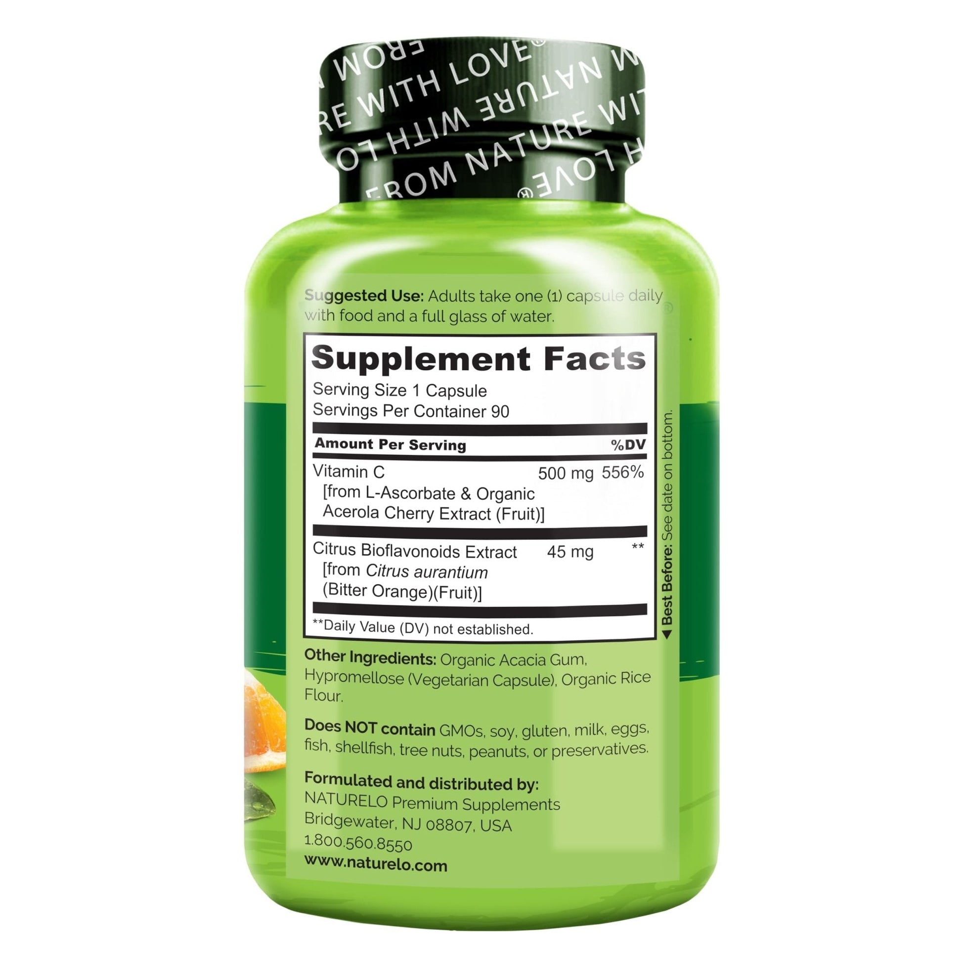 NATURELO Vitamin C with Organic Acerola Cherry Extract and Citrus Bioflavonoids - Vegan Supplement - Immune Support - 500 mg VIT C per Cap - PrimeBioHealth - canada supplements