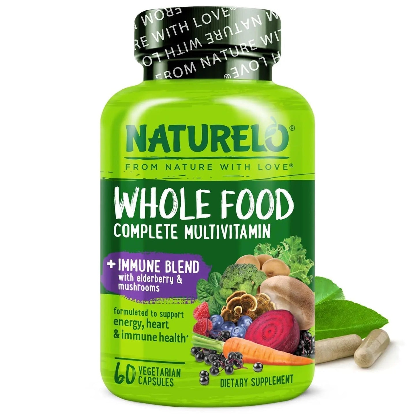 NATURELO Whole Food Multivitamin + Immune Blend with Elderberry & Mushrooms - Complete Multivitamin with Extra Immune Support - PrimeBioHealth - canada supplements