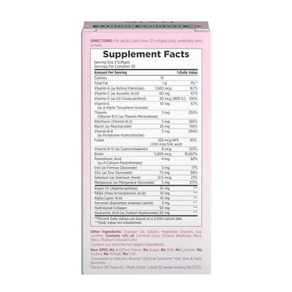 Nature's Bounty Advanced Hair, Skin & Nails, Argan-Infused Vitamin Supplement with Biotin and Hyaluronic Acid, 150 Rapid Release Softgels, 50 Total Servings - PrimeBioHealth - canada supplements