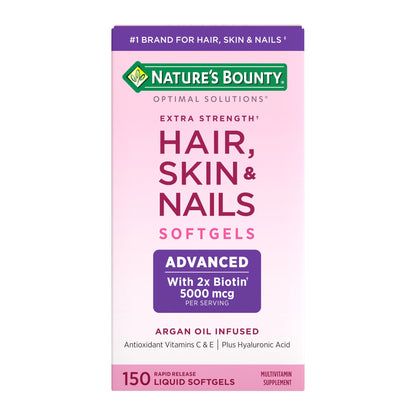 Nature's Bounty Advanced Hair, Skin & Nails, Argan-Infused Vitamin Supplement with Biotin and Hyaluronic Acid, 150 Rapid Release Softgels, 50 Total Servings - PrimeBioHealth - canada supplements
