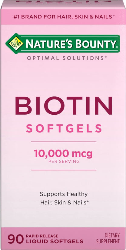 Nature's Bounty Biotin 10000mcg Supplement, Supports Healthy Hair, Skin and Nails, Optimal Solutions Hair Vitamin with Biotin - PrimeBioHealth - canada supplements
