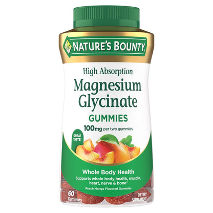 Nature’s Bounty High Absorption Magnesium Glycinate Gummies, 100 mg Magnesium Per Serving, Whole Body Health, No Stick Gummy, Peach Mango Flavor - PrimeBioHealth - canada supplements