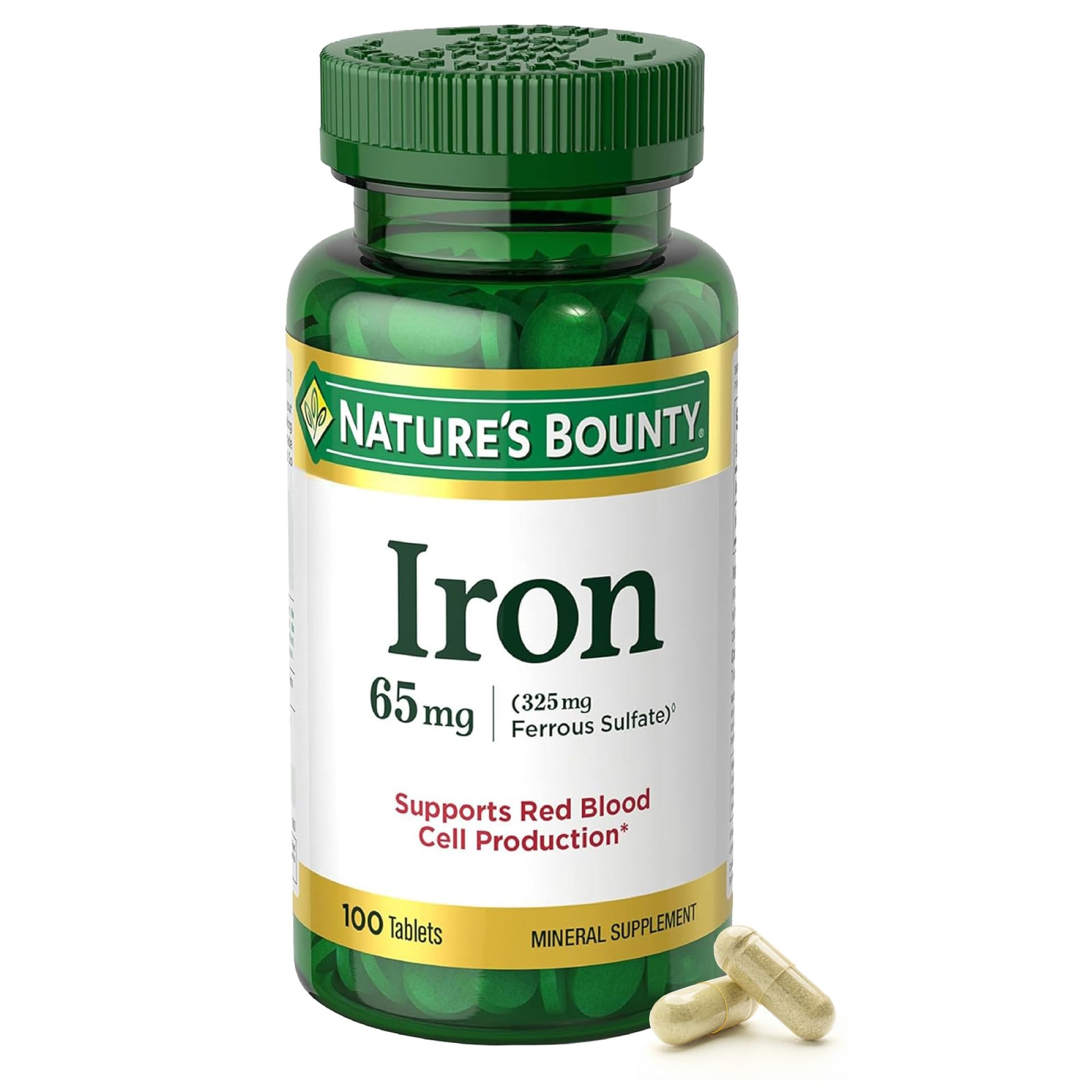 Nature’s Bounty Iron 65mg, 325 mg Ferrous Sulfate, Cellular Energy Support, Promotes Normal Red Blood Cell Production - PrimeBioHealth - canada supplements