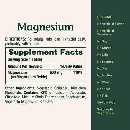 Nature's Bounty Magnesium 500 mg Tablets, High Potency Magnesium Supplement for Bone & Muscle Health, Whole Body Support, 200 Count (Pack of 1) - PrimeBioHealth - canada supplements