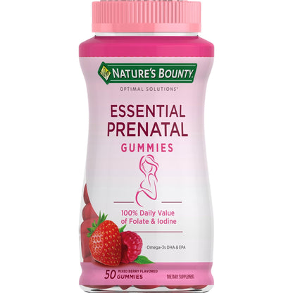 Nature's Bounty Optimal Solutions Essential Prenatal Gummies, Folic Acid and Iodine, Omega 3 and DHA, 50 Count - PrimeBioHealth - canada supplements
