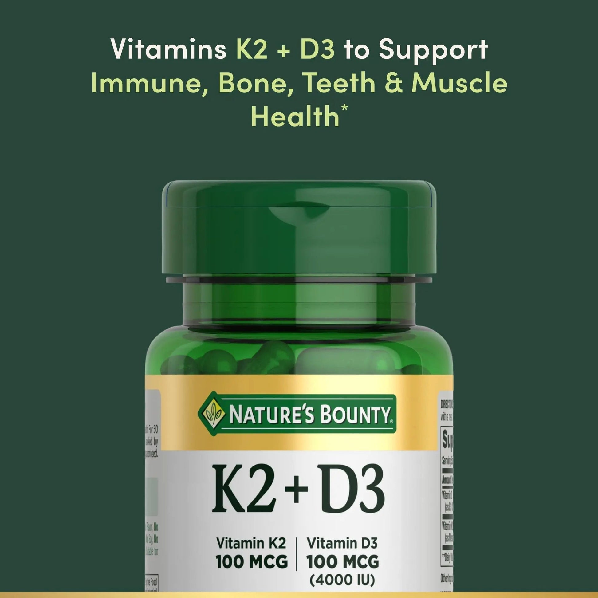 Nature’s Bounty Vitamin D3 K2 Supplement, 4000 IU Vitamin D3 plus 100 mcg of Vitamin K Supplements - PrimeBioHealth - canada supplements