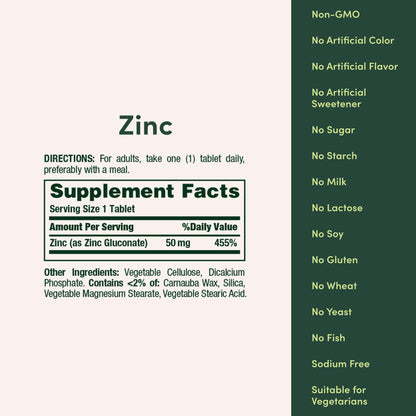 Nature’s Bounty Zinc 50mg, Immune Support & Antioxidant Supplement, Promotes Skin Health, 1 Caplet Per Day, Gluten Free, 250 Vegetarian Caplets - PrimeBioHealth - canada supplements