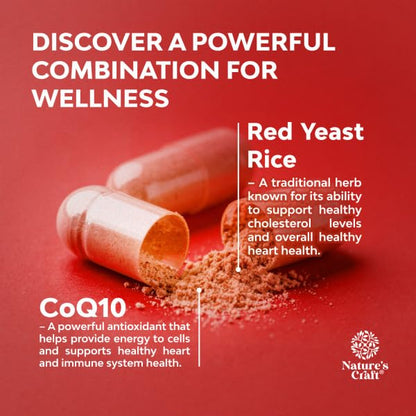 Natures Craft Red Yeast Rice with CoQ10 Supplement - Advanced Healthy Heart & Healthy Cholesterol Levels Formula for Men & Women - Red Yeast Rice Capsules with 1200 mg - PrimeBioHealth - canada supplements