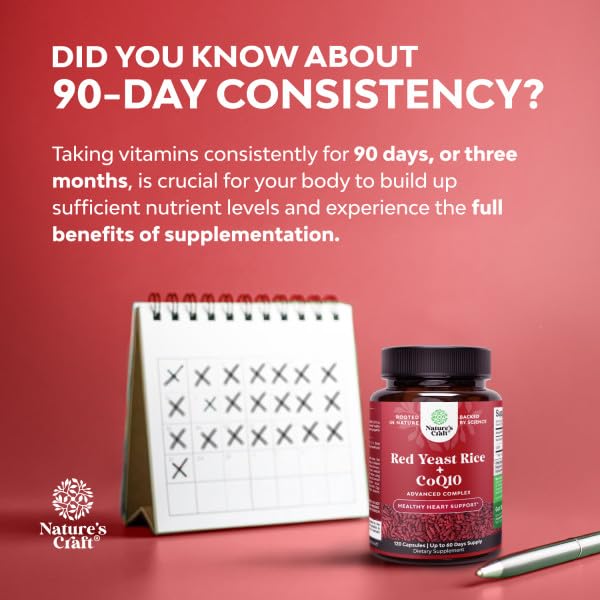 Natures Craft Red Yeast Rice with CoQ10 Supplement - Advanced Healthy Heart & Healthy Cholesterol Levels Formula for Men & Women - Red Yeast Rice Capsules with 1200 mg - PrimeBioHealth - canada supplements