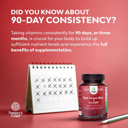 Natures Craft Red Yeast Rice with CoQ10 Supplement - Advanced Healthy Heart & Healthy Cholesterol Levels Formula for Men & Women - Red Yeast Rice Capsules with 1200 mg - PrimeBioHealth - canada supplements