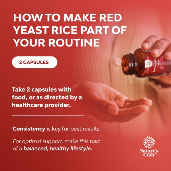 Natures Craft Red Yeast Rice with CoQ10 Supplement - Advanced Healthy Heart & Healthy Cholesterol Levels Formula for Men & Women - Red Yeast Rice Capsules with 1200 mg - PrimeBioHealth - canada supplements