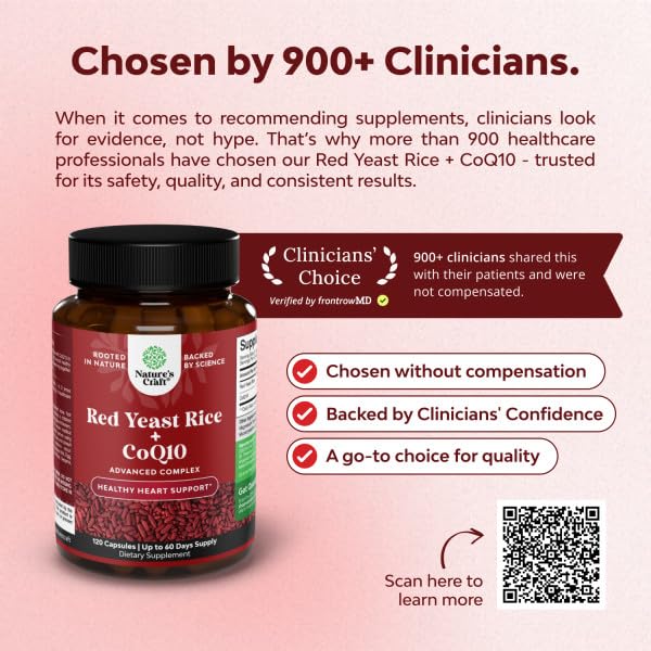 Natures Craft Red Yeast Rice with CoQ10 Supplement - Advanced Healthy Heart & Healthy Cholesterol Levels Formula for Men & Women - Red Yeast Rice Capsules with 1200 mg - PrimeBioHealth - canada supplements