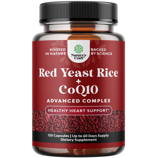Natures Craft Red Yeast Rice with CoQ10 Supplement - Advanced Healthy Heart & Healthy Cholesterol Levels Formula for Men & Women - Red Yeast Rice Capsules with 1200 mg - PrimeBioHealth - canada supplements