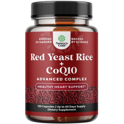 Natures Craft Red Yeast Rice with CoQ10 Supplement - Advanced Healthy Heart & Healthy Cholesterol Levels Formula for Men & Women - Red Yeast Rice Capsules with 1200 mg - PrimeBioHealth - canada supplements