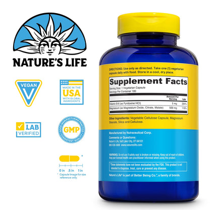 Nature’s Life Renewing Magnesium 500 mg - Magnesium Citrate, Magnesium Malate, Magnesium Oxide Plus Vitamin B-6 - Muscles and Nerves Support - Lab Verified - 275 Servings, 275 VegCaps - PrimeBioHealth - canada supplements