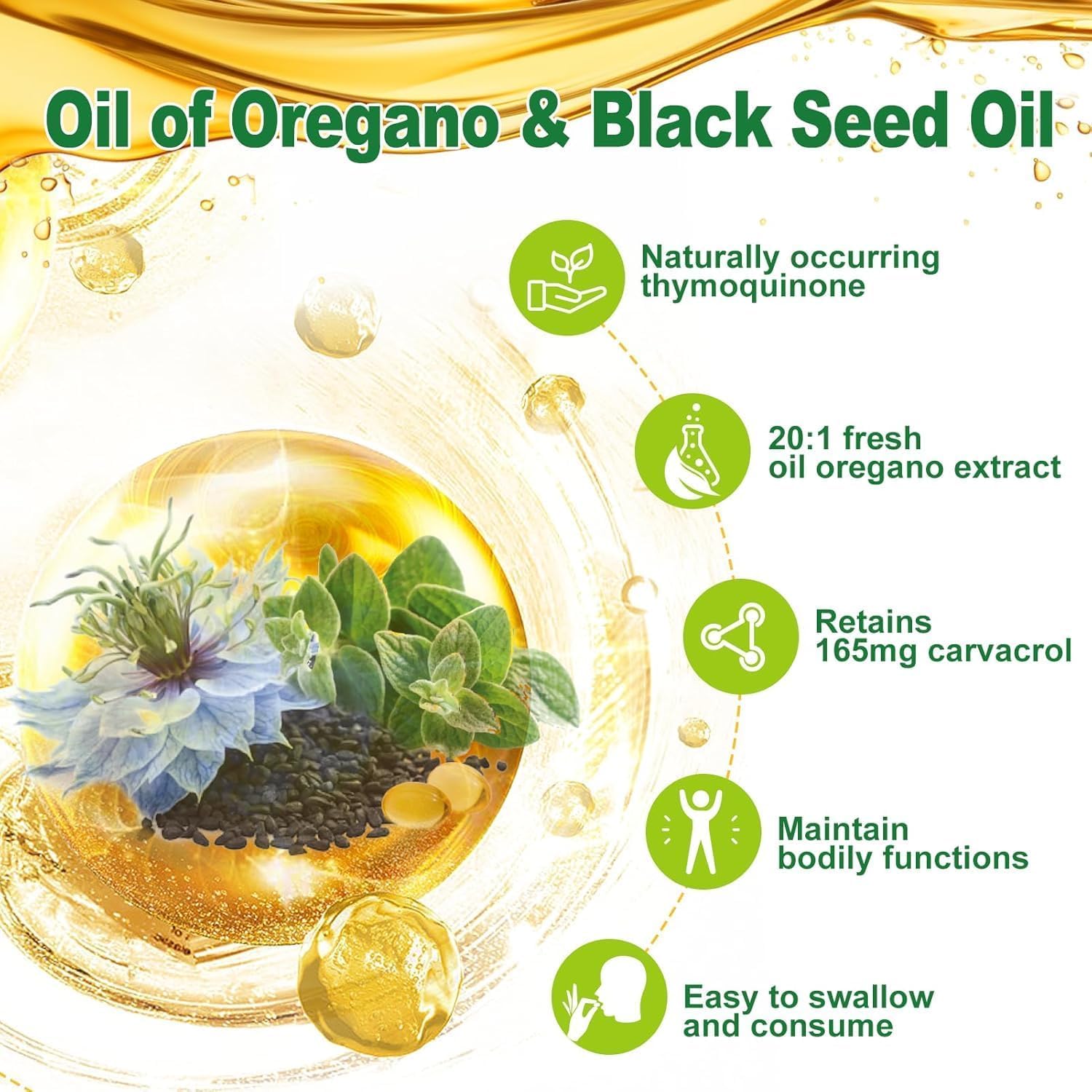 Nature's live Oil of Oregano with Black Seed Oil, 2 in 1 Oregano Supplement for Immune Health, Retains High Concentrated Carvacrol & Thymoquinone - PrimeBioHealth - canada supplements