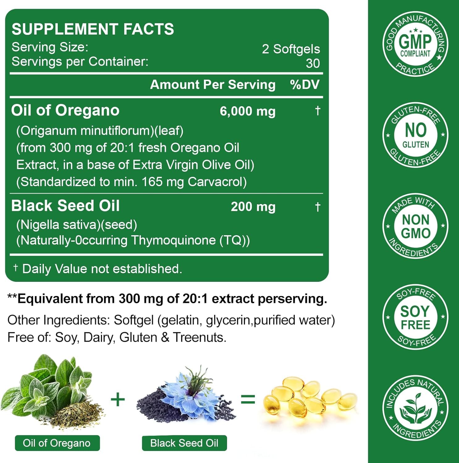 Nature's live Oil of Oregano with Black Seed Oil, 2 in 1 Oregano Supplement for Immune Health, Retains High Concentrated Carvacrol & Thymoquinone - PrimeBioHealth - canada supplements