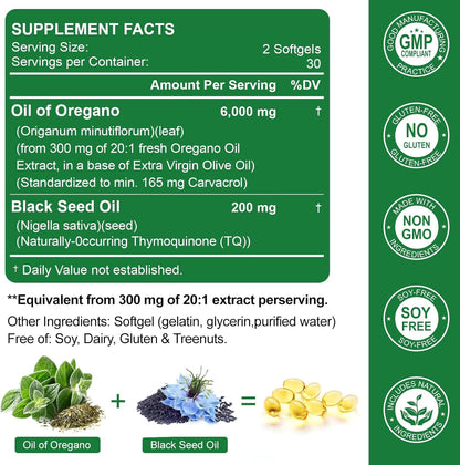 Nature's live Oil of Oregano with Black Seed Oil, 2 in 1 Oregano Supplement for Immune Health, Retains High Concentrated Carvacrol & Thymoquinone - PrimeBioHealth - canada supplements