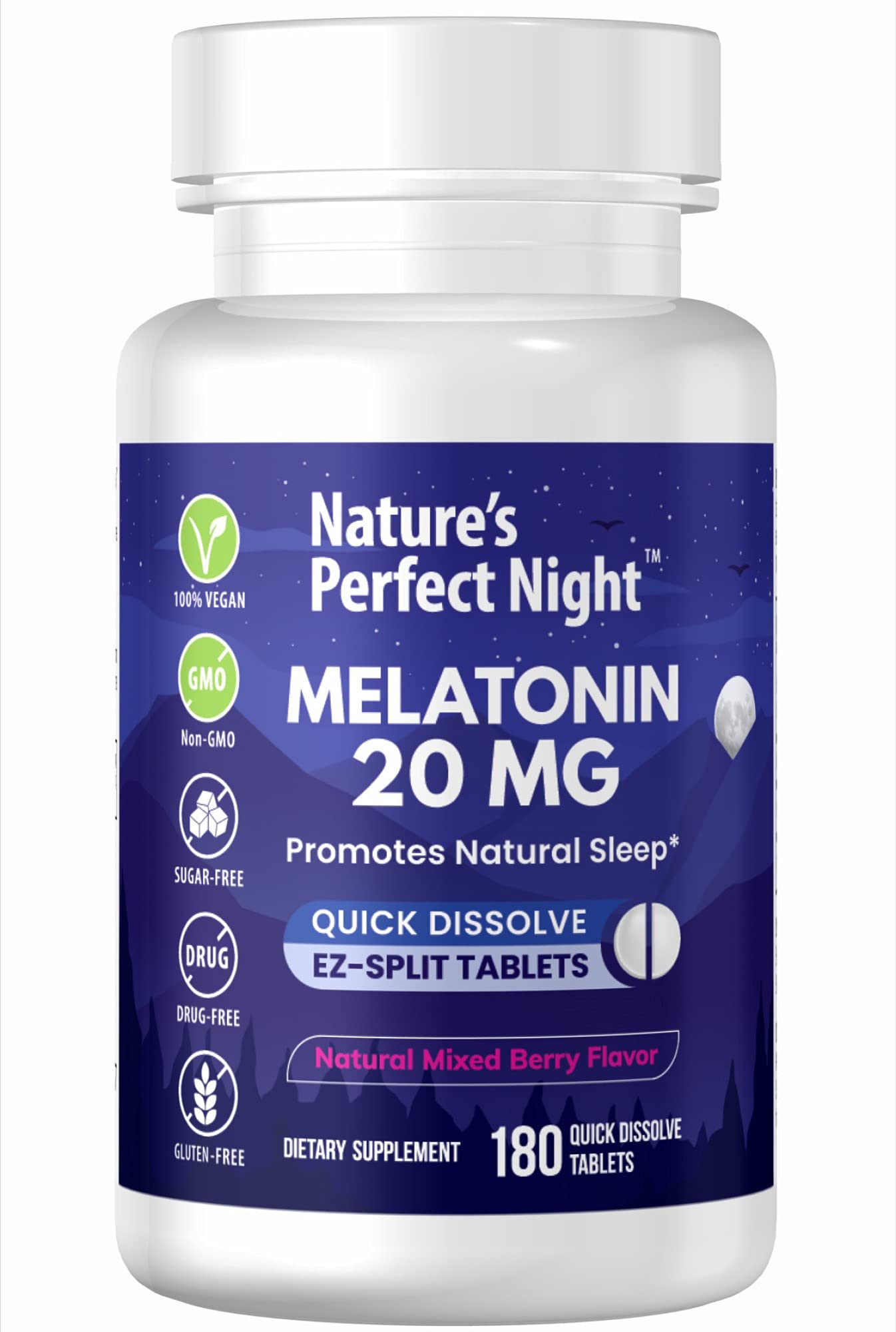 Nature's Perfect Night | Melatonin 20mg | 180 Quick Dissolve Tablets | Natural Mixed Berry Flavor |High Potency | Sugar Free - PrimeBioHealth - canada supplements