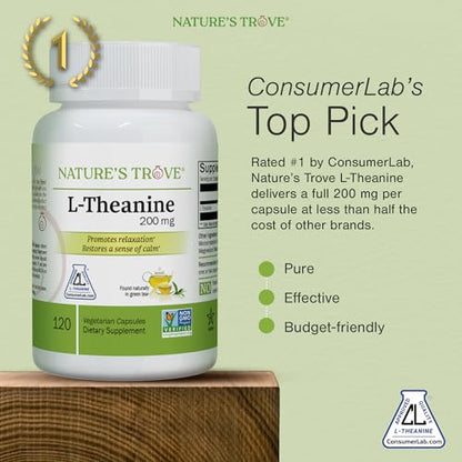 Nature's Trove L-Theanine 200mg 120 Vegetarian Capsules - PrimeBioHealth - canada supplements