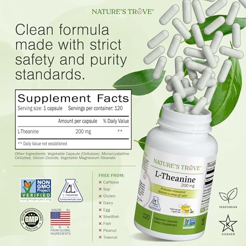 Nature's Trove L-Theanine 200mg 120 Vegetarian Capsules - PrimeBioHealth - canada supplements